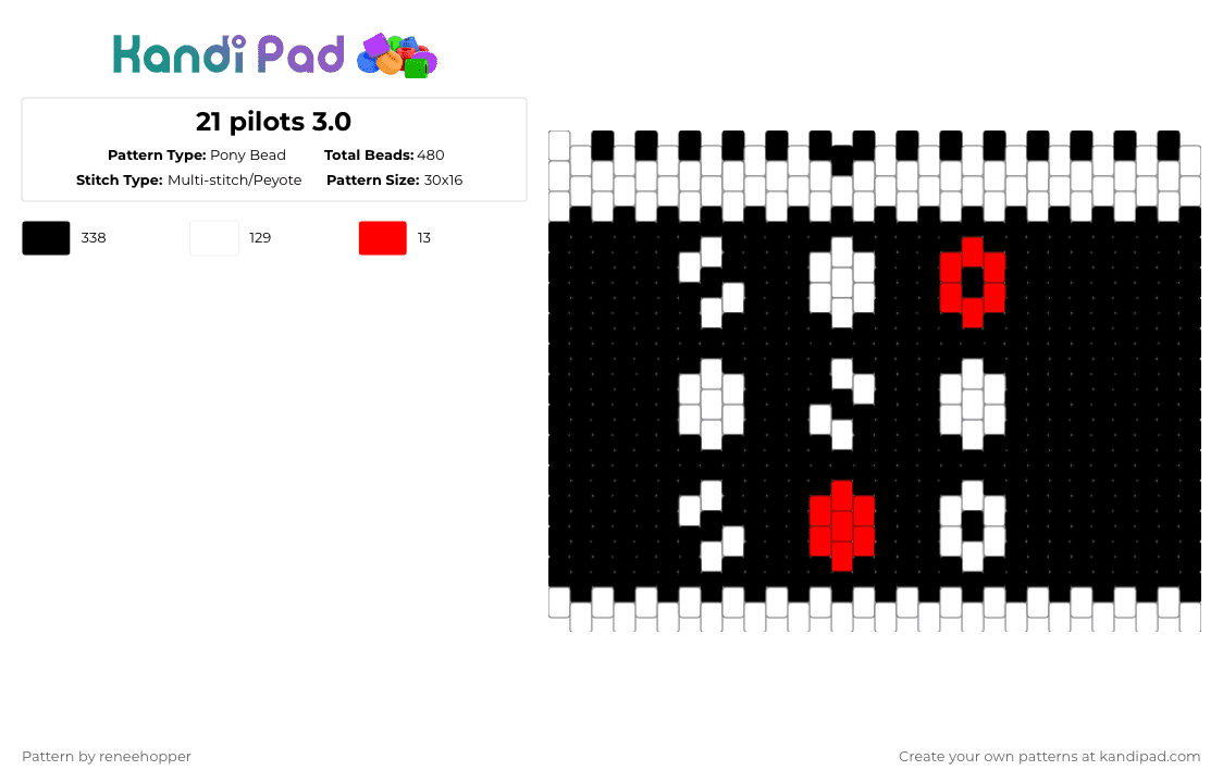21 pilots 3.0 - Pony Bead Pattern by reneehopper on Kandi Pad - black, white