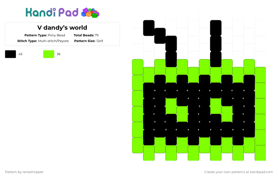 V dandy’s world - Pony Bead Pattern by reneehopper on Kandi Pad - green,black