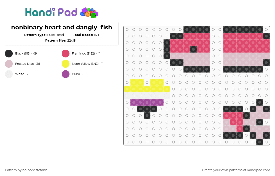 nonbinary heart and dangly  fish - Fuse Bead Pattern by no1bobettefann on Kandi Pad - beige,red