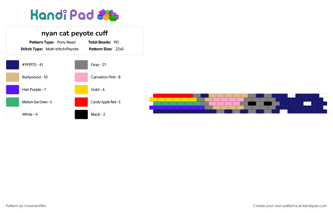 nyan cat peyote cuff - Pony Bead Pattern by rowanartifex on Kandi Pad - gray, purple