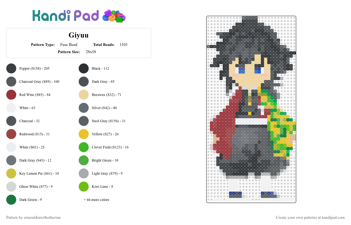 Giyuu - Fuse Bead Pattern by emeraldrawrthetherian on Kandi Pad - gray,beige,red,green