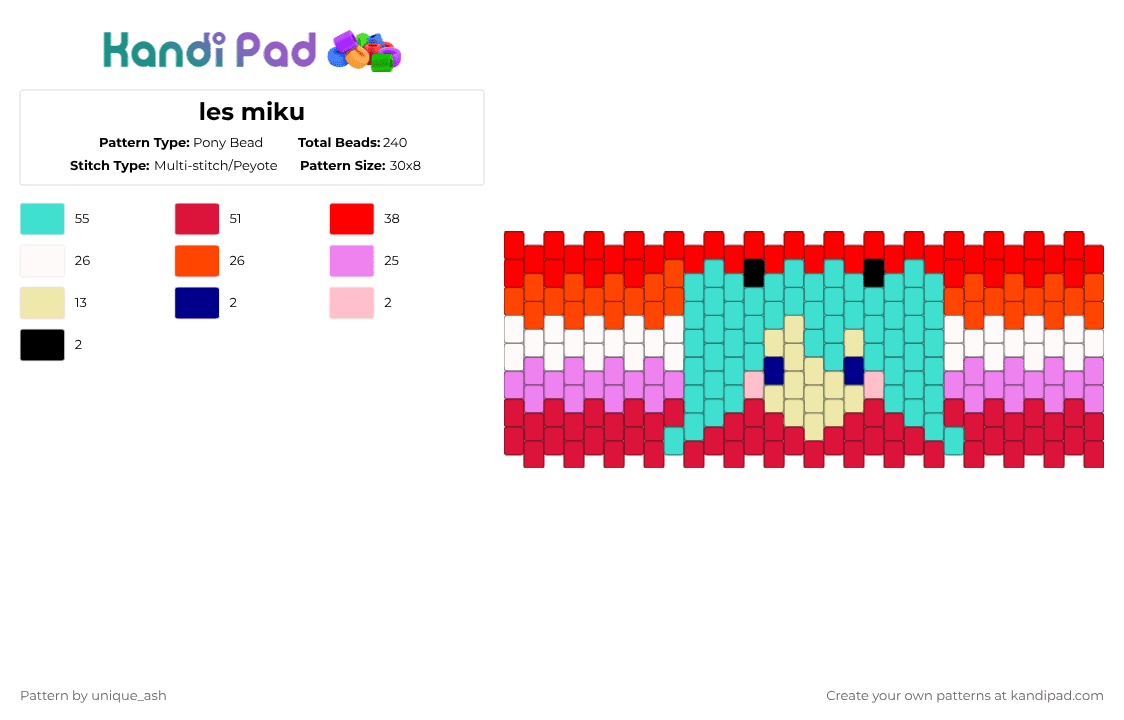 les miku - Pony Bead Pattern by w31rd0_k1ds_4ppr3nt on Kandi Pad - red,light blue