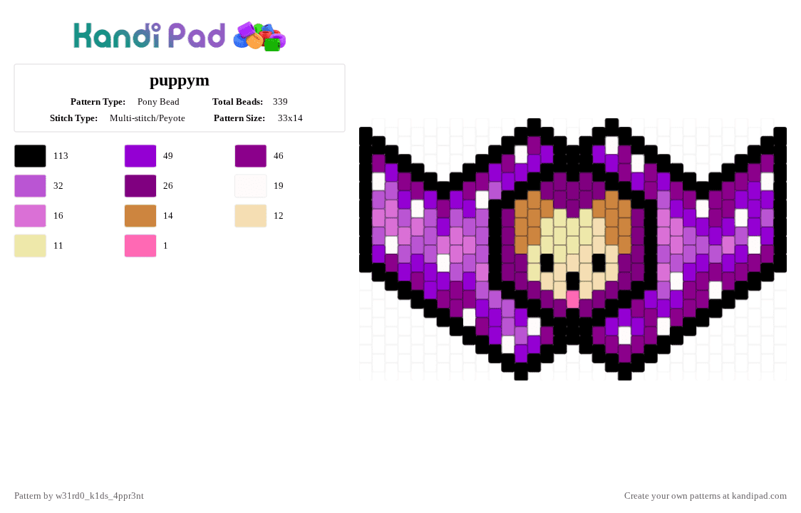 puppym - Pony Bead Pattern by w31rd0_k1ds_4ppr3nt on Kandi Pad - pink,purple