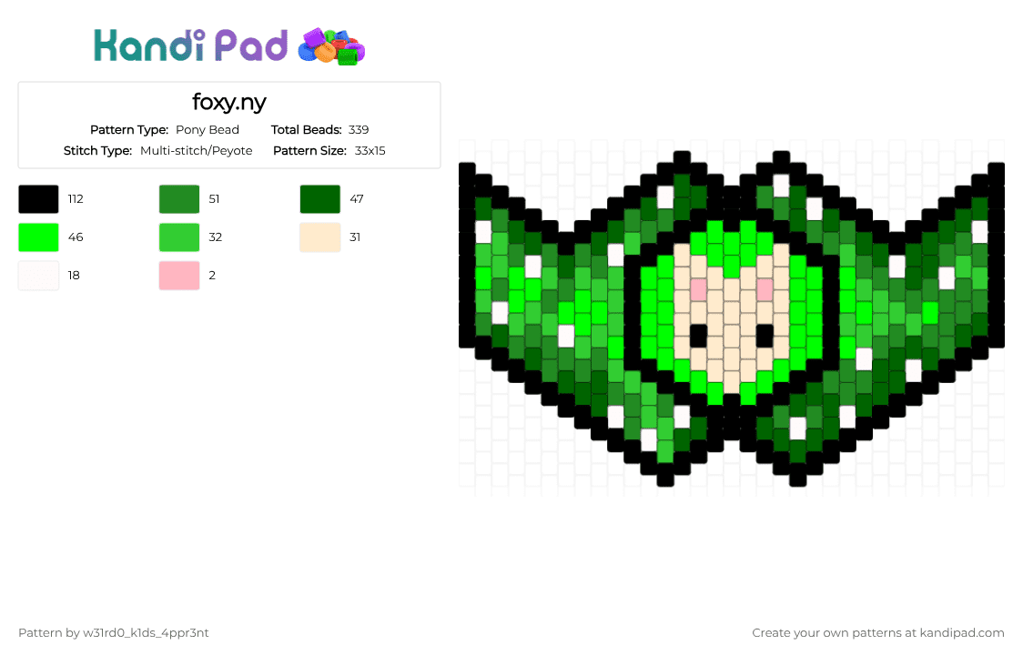 foxy.ny - Pony Bead Pattern by w31rd0_k1ds_4ppr3nt on Kandi Pad - green