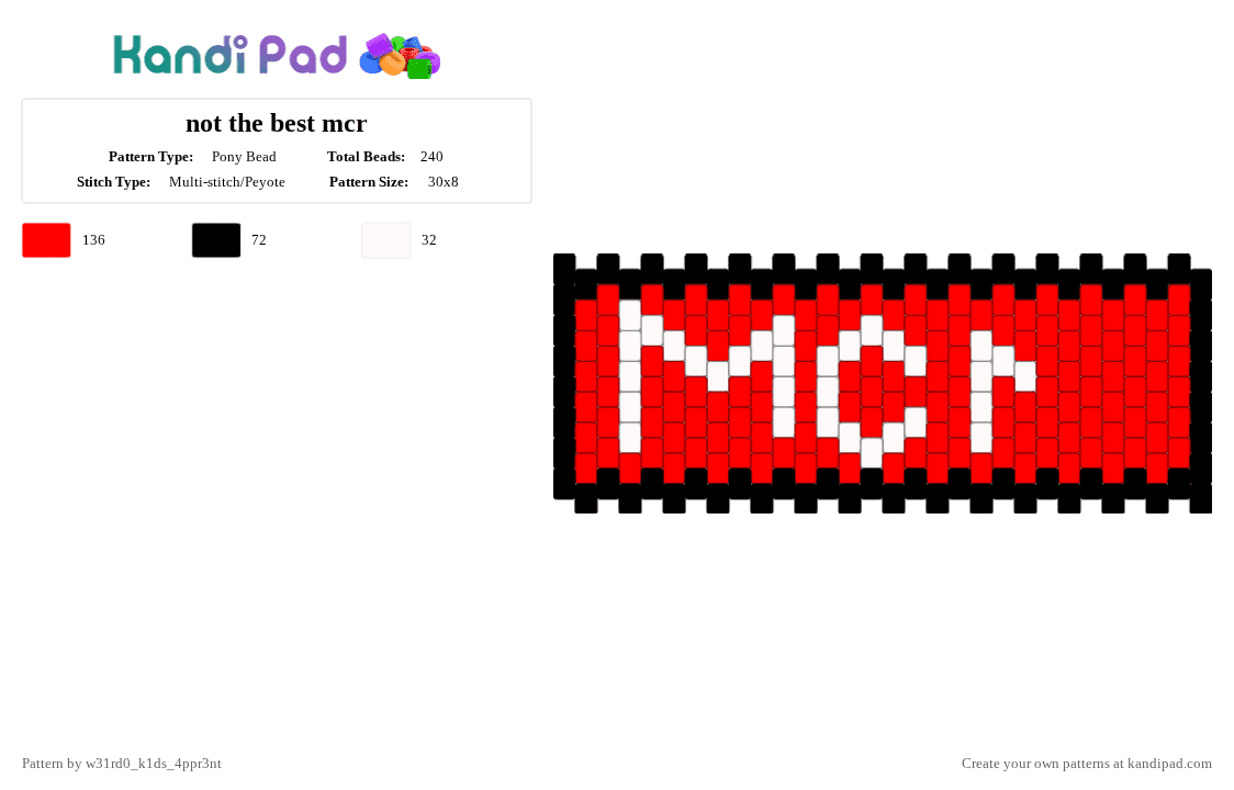 not the best mcr - Pony Bead Pattern by w31rd0_k1ds_4ppr3nt on Kandi Pad - red