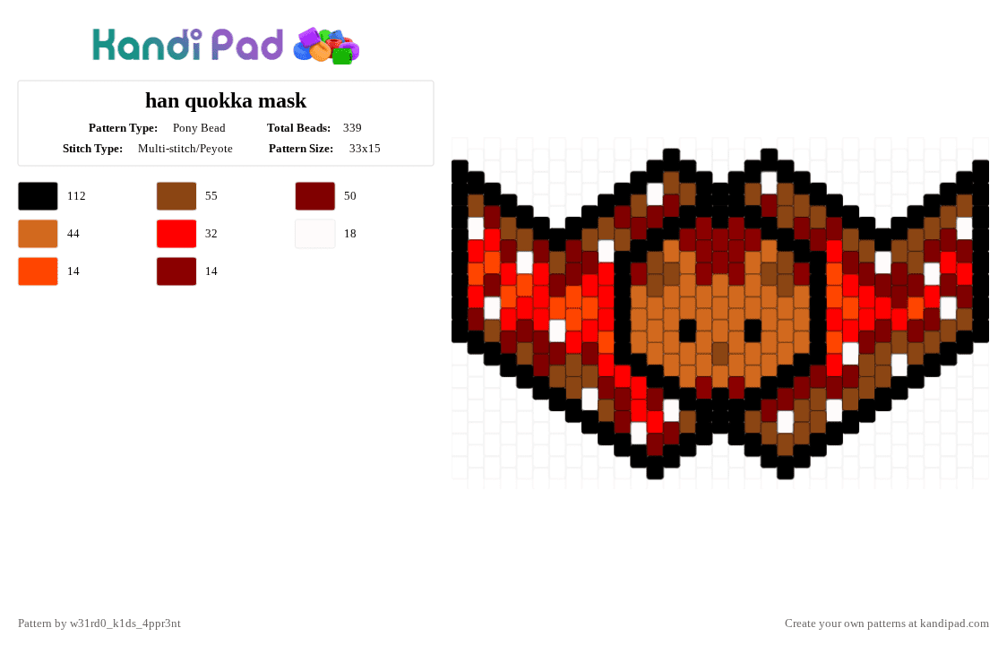 han quokka mask - Pony Bead Pattern by w31rd0_k1ds_4ppr3nt on Kandi Pad - red