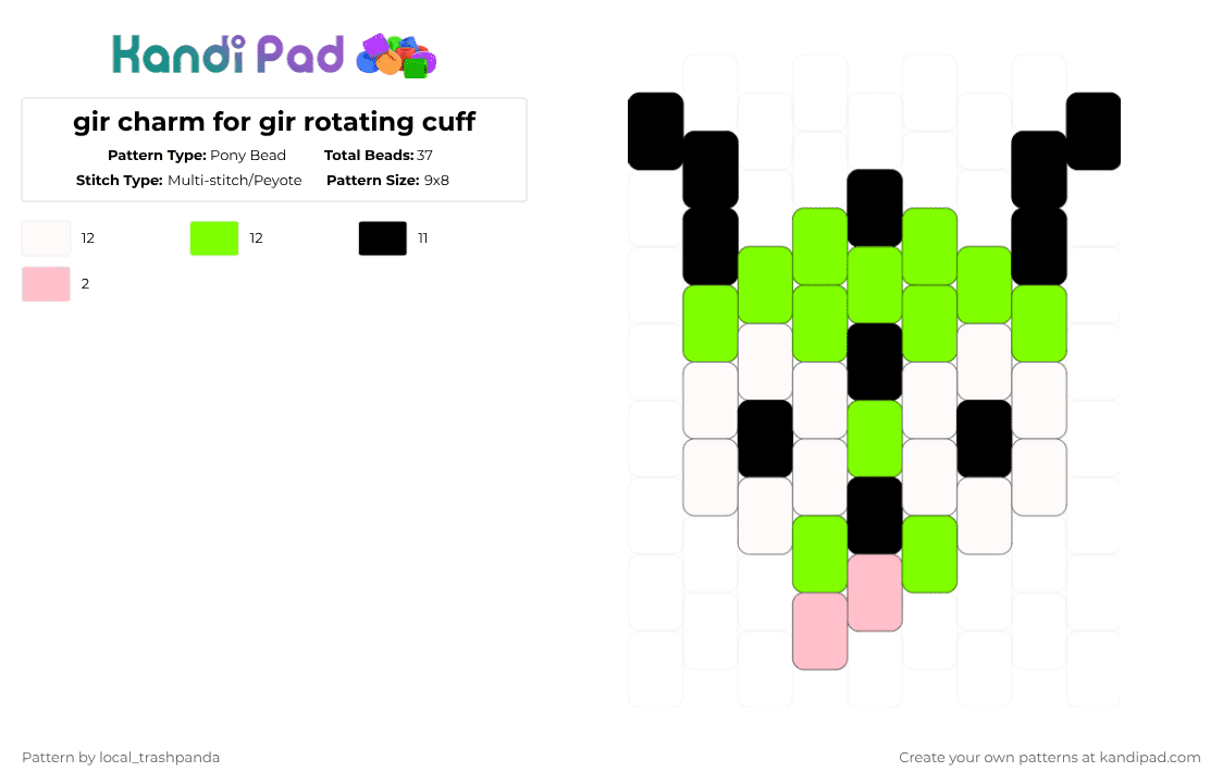 gir charm for gir rotating cuff - Pony Bead Pattern by w31rd0_k1ds_4ppr3nt on Kandi Pad - green