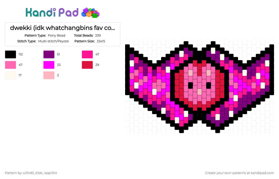 dwekki (idk whatchangbins fav color is so I used the cooler of his skzoo) - Pony Bead Pattern by w31rd0_k1ds_4ppr3nt on Kandi Pad - pink
