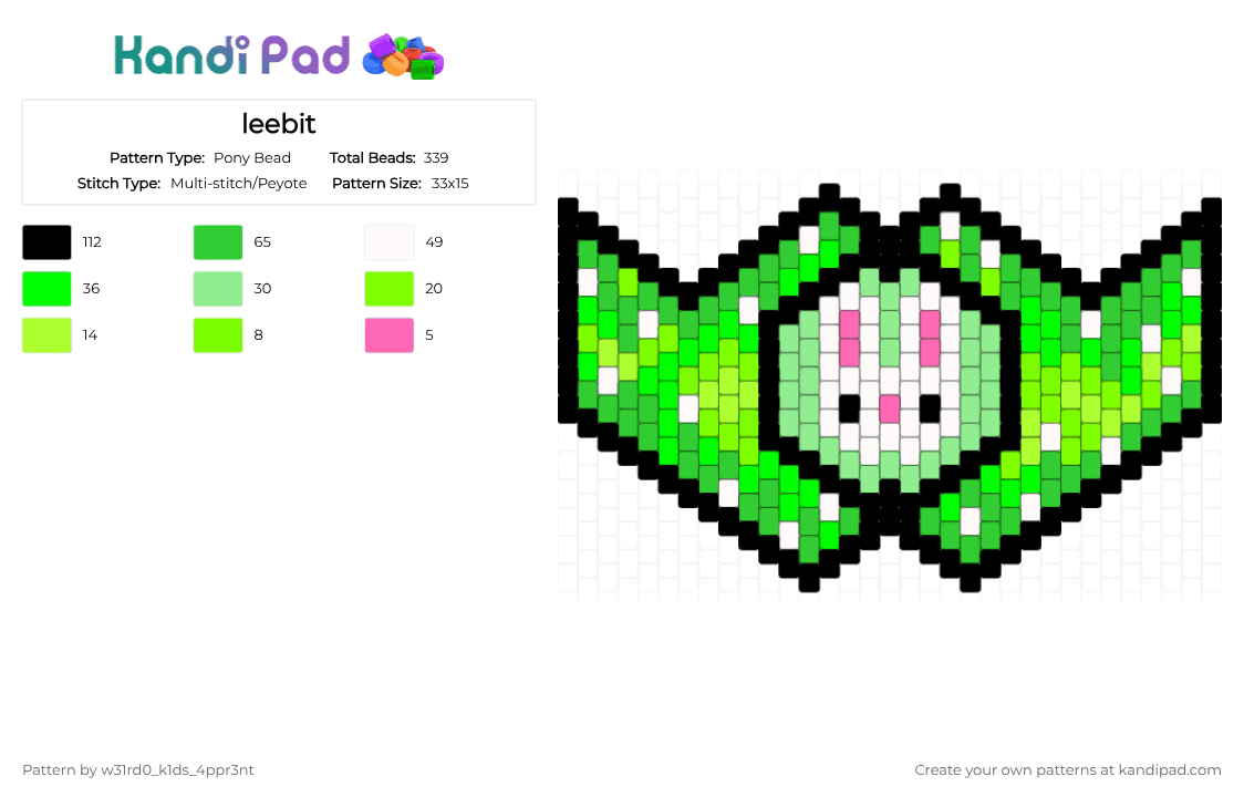 leebit - Pony Bead Pattern by w31rd0_k1ds_4ppr3nt on Kandi Pad - green