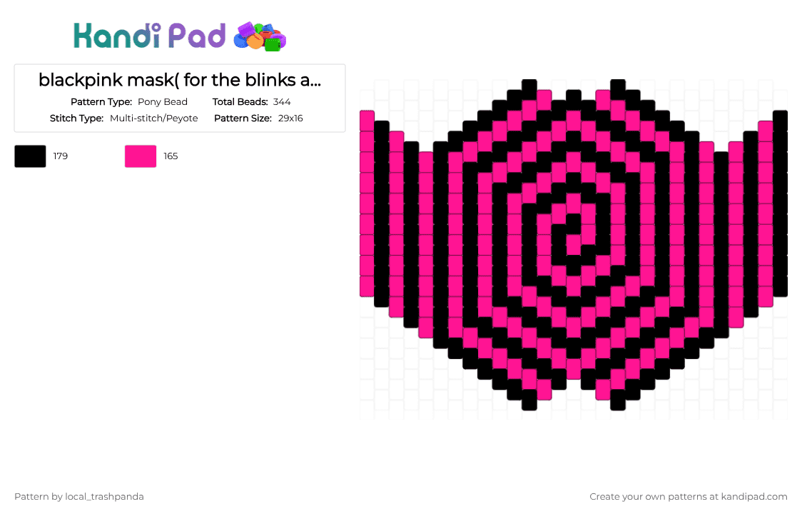 blackpink mask( for the blinks and others who like the colers black and pink) - Pony Bead Pattern by w31rd0_k1ds_4ppr3nt on Kandi Pad - pink,black