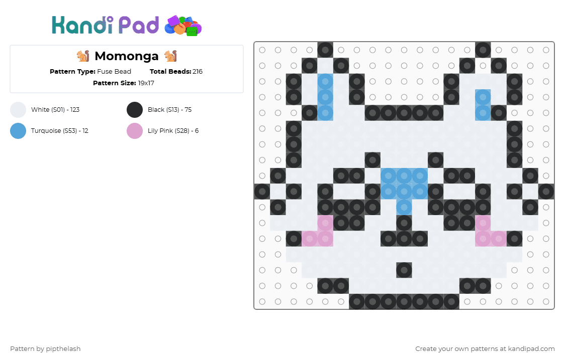 🐿️ Momonga 🐿️ - Fuse Bead Pattern by pipthelash on Kandi Pad - white,light blue,pink,chiikawa,design,crafts,cute,momonga