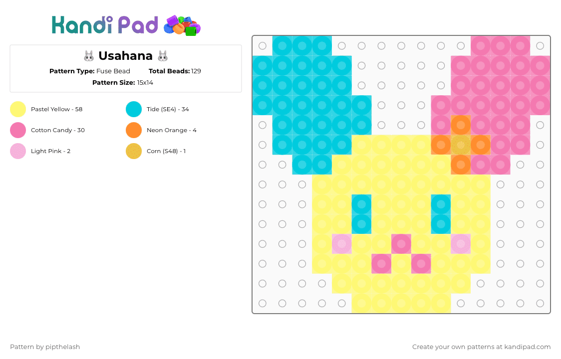 🐰 Usahana 🐰 - Fuse Bead Pattern by pipthelash on Kandi Pad - yellow,pink,light blue,design,craft,hellokitty,usahana