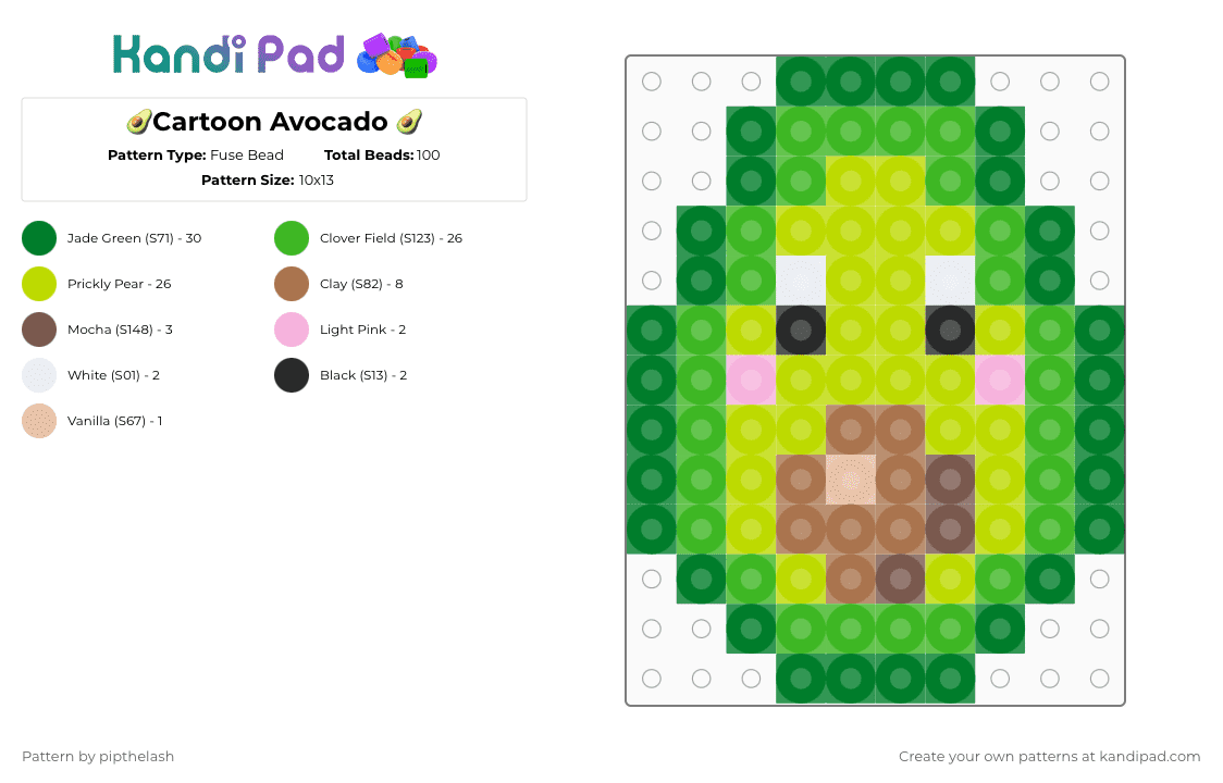 🥑Cartoon Avocado 🥑 - Fuse Bead Pattern by pipthelash on Kandi Pad - green
