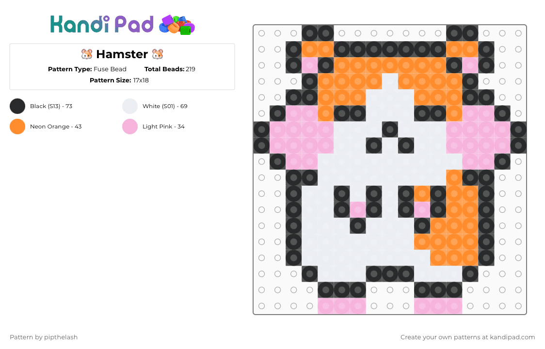 🐹 Hamster 🐹 - Fuse Bead Pattern by pipthelash on Kandi Pad - hamster,animal,orange,pink,design,cute,crafts,white