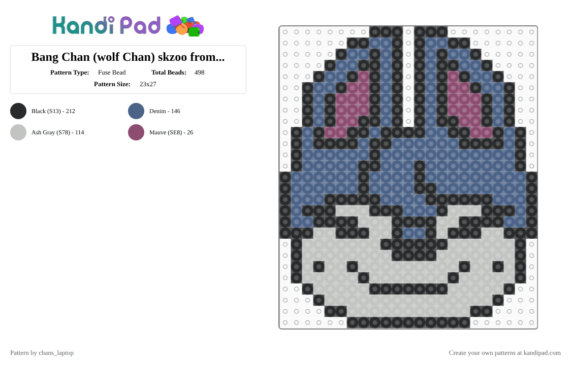 Bang Chan (wolf Chan) skzoo from stray kidssss - Fuse Bead Pattern by chans_laptop on Kandi Pad - blue,beige
