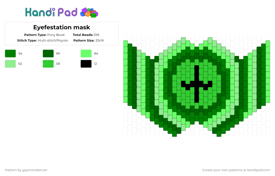 Eyefestation mask - Pony Bead Pattern by gaymonstercan on Kandi Pad - green