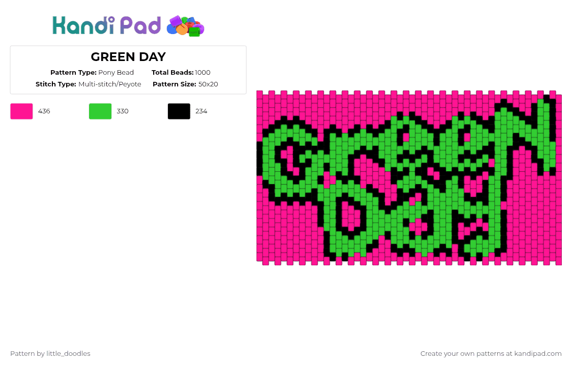 GREEN DAY - Pony Bead Pattern by little_doodles on Kandi Pad - pink,green,greenday,band,music,logo