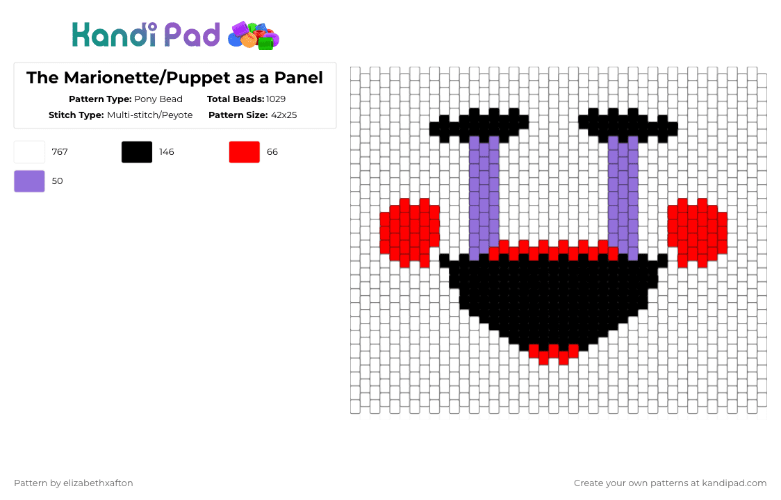 The Marionette/Puppet as a Panel - Pony Bead Pattern by elizabethxafton on Kandi Pad - white,red,purple,puppet,fnaf