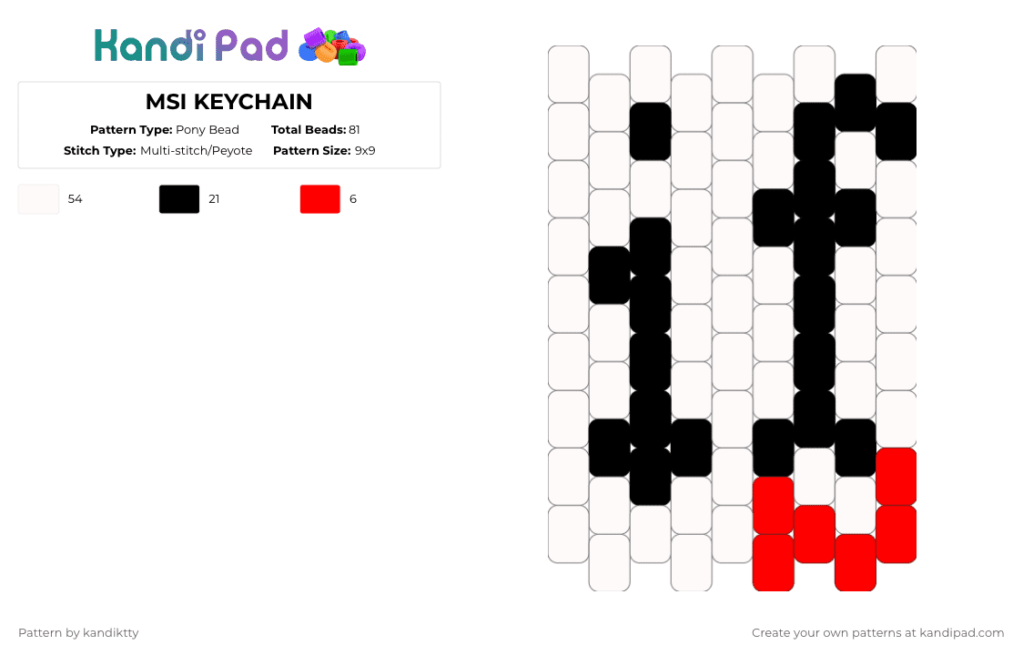 MSI KEYCHAIN - Pony Bead Pattern by kandiktty on Kandi Pad - white