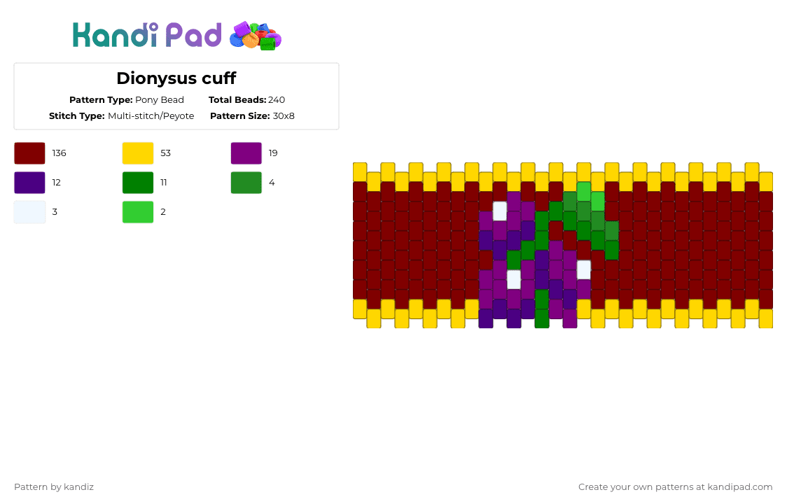 Dionysus cuff - Pony Bead Pattern by kandiz on Kandi Pad - yellow,brown
