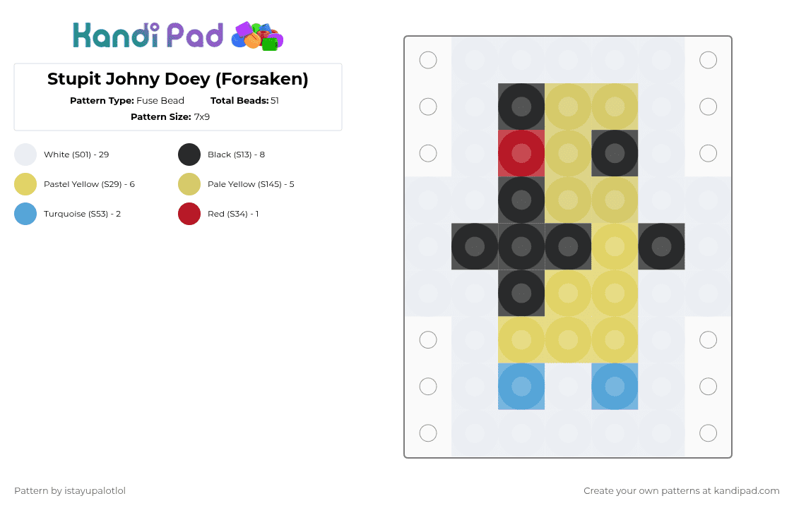 Stupit Johny Doey (Forsaken) - Fuse Bead Pattern by istayupalotlol on Kandi Pad - white,yellow,forsakenroblox,forsaken,john doe