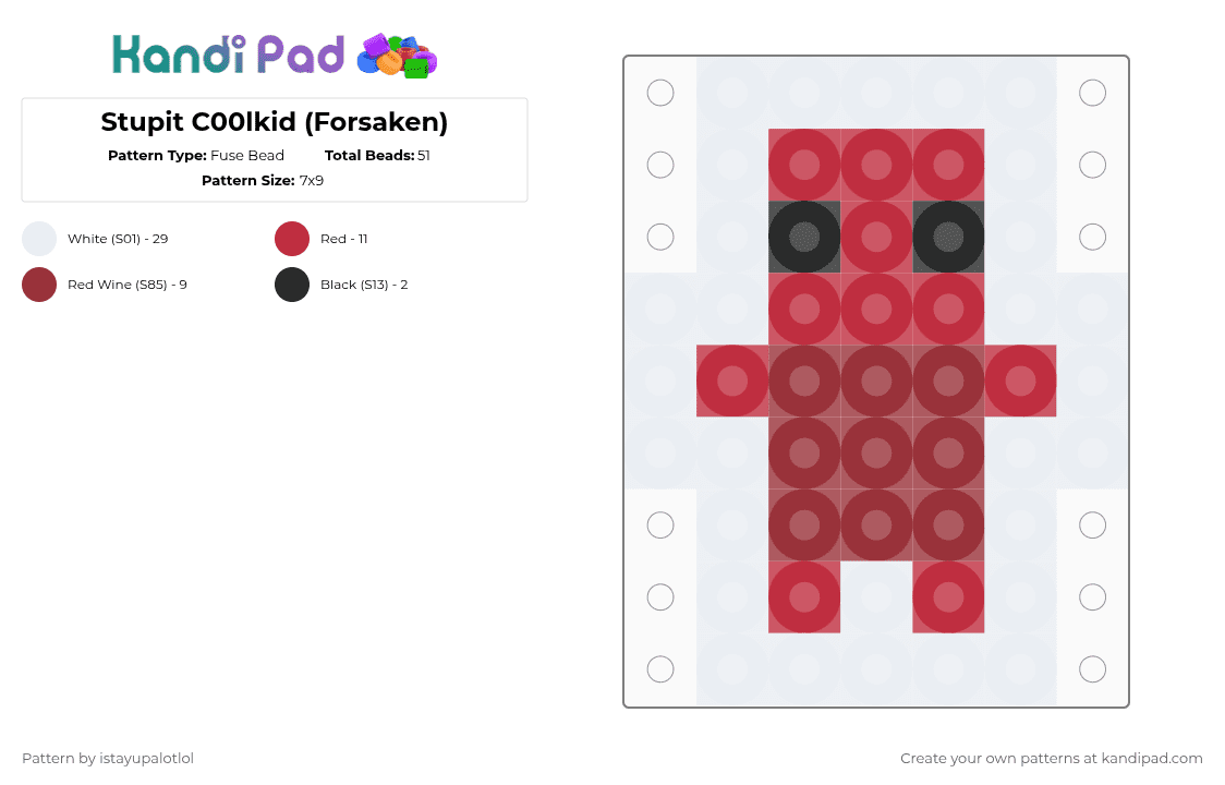 Stupit C00lkid (Forsaken) - Fuse Bead Pattern by istayupalotlol on Kandi Pad - red,white,forsakenroblox,forsaken,c00lkid,coolkid
