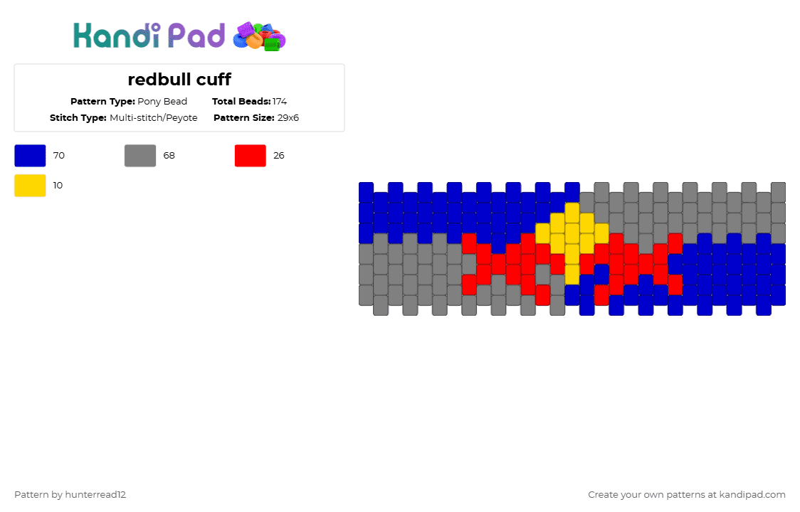 redbull cuff - Pony Bead Pattern by hunterread12 on Kandi Pad - gray,purple