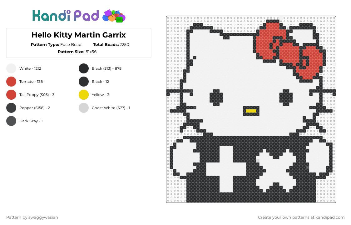 Hello Kitty Martin Garrix - Fuse Bead Pattern by swaggywasian on Kandi Pad - white,red,hello kitty,martin garrix,sanrio,garrix