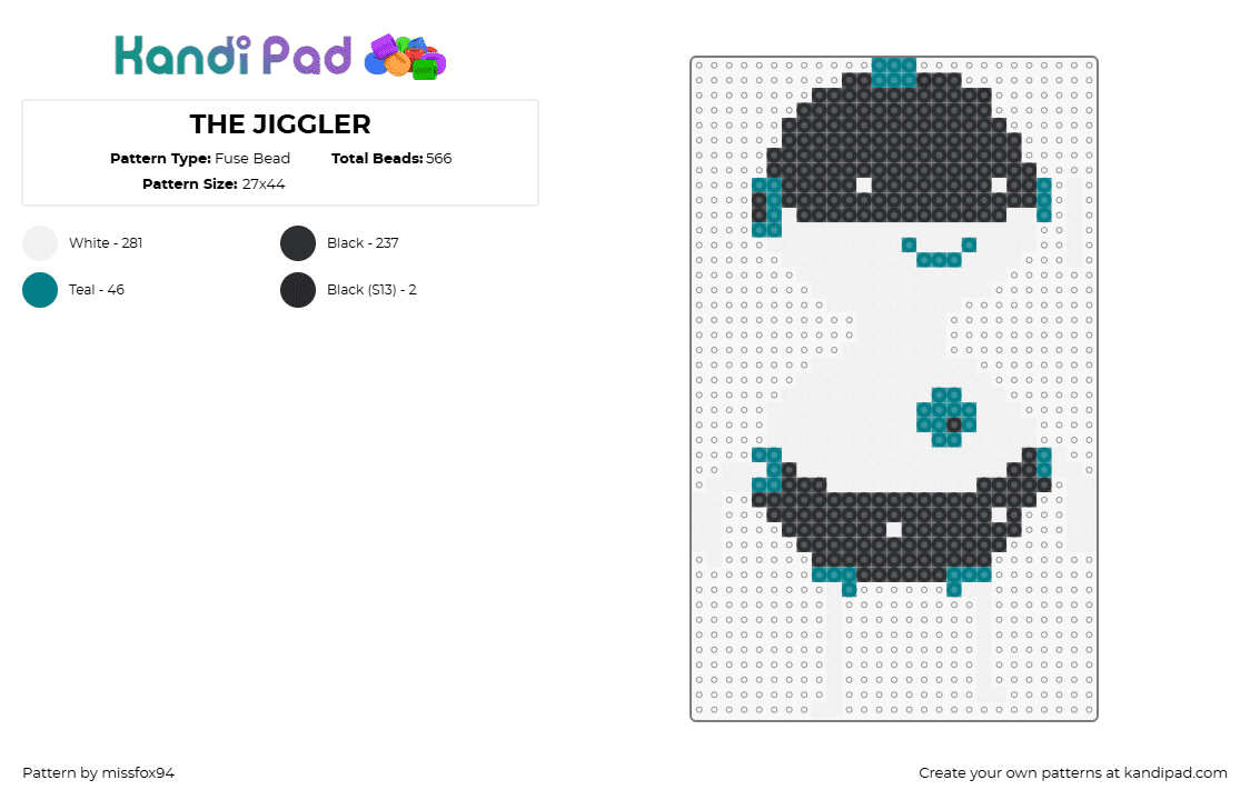 THE JIGGLER - Fuse Bead Pattern by missfox94 on Kandi Pad - jiggler,adventure time,character,cartoon,tv show,white,black