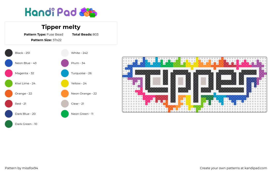 Tipper melty - Fuse Bead Pattern by missfox94 on Kandi Pad - tipper,logo,dj,colorful,edm,music,graffiti,text,black