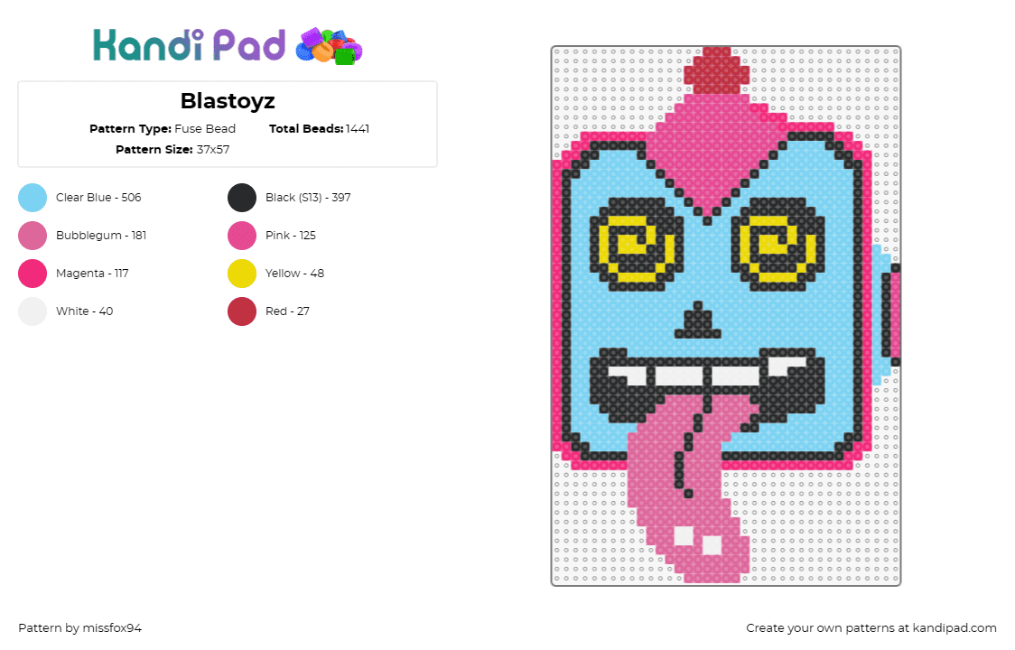 Blastoyz - Fuse Bead Pattern by missfox94 on Kandi Pad - blastoyz,robot,trippy,hypnotize,psytrance,dj,music,edm,face,tongue,light blue,pi