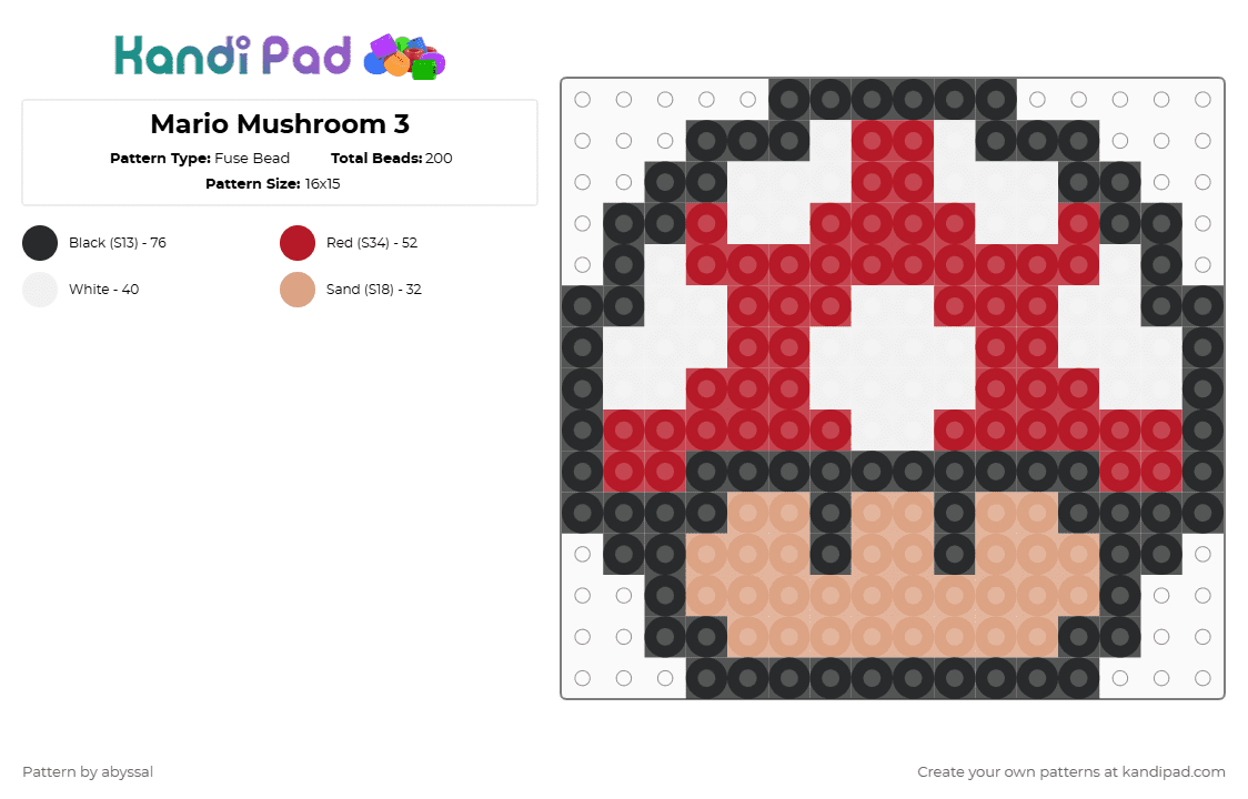 Mario Mushroom 3 - Fuse Bead Pattern by abyssal on Kandi Pad - red,beige