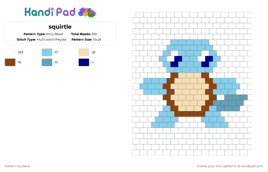 squirtle - Pony Bead Pattern by steve on Kandi Pad - white,light blue