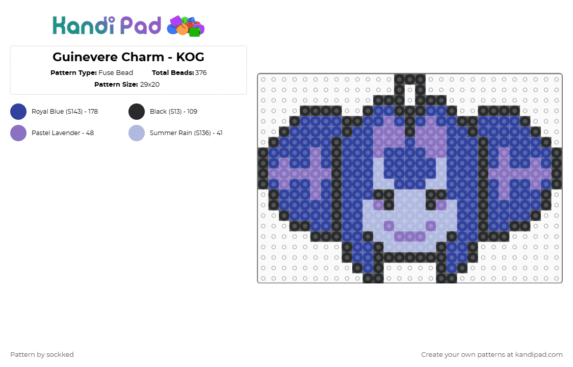 Guinevere Charm - KOG - Fuse Bead Pattern by sockked on Kandi Pad - purple,kog,knights of guinevere