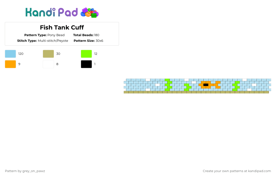 Fish Tank Cuff - Pony Bead Pattern by grey_on_pawz on Kandi Pad - light blue