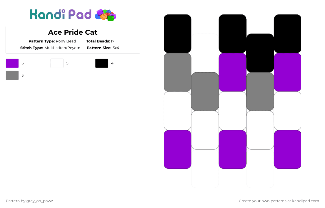 Ace Pride Cat - Pony Bead Pattern by grey_on_pawz on Kandi Pad - gray,purple,asexual,ace,grey,white,black,pride,cat