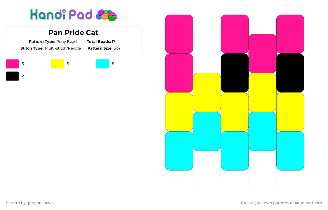 Pan Pride Cat - Pony Bead Pattern by grey_on_pawz on Kandi Pad - pink,yellow,light blue,cat,pan,blue,charm,pride,pansexual