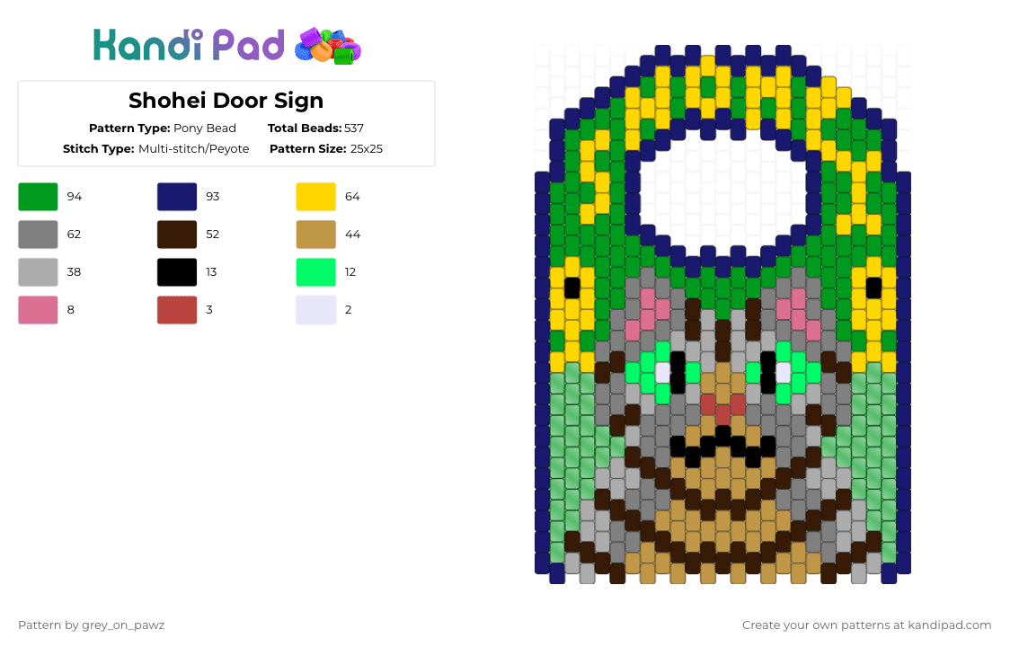 Shohei Door Sign - Pony Bead Pattern by grey_on_pawz on Kandi Pad - purple,brown,green,colorful,cat,sign,gray,yellow,animal,panel,large