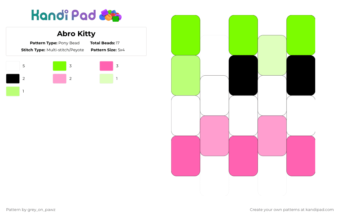 Abro Kitty - Pony Bead Pattern by grey_on_pawz on Kandi Pad - pink,cat,kitty,green,white,charm,abro,pride