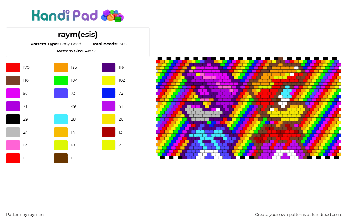 raym(esis) - Pony Bead Pattern by rayman on Kandi Pad - rayman,rainbow,diagonal,stripes,panel,video game,character,colorful,blue,pink,or