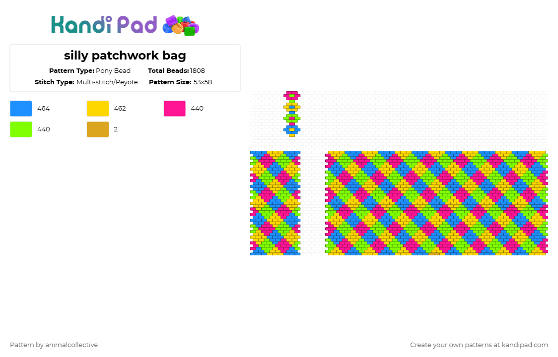 silly patchwork bag - Pony Bead Pattern by animalcollective on Kandi Pad - pink,green,yellow,light blue