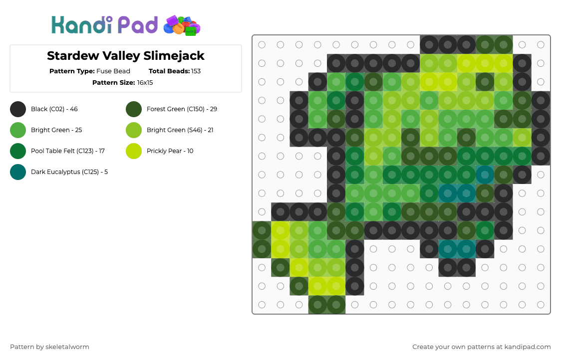 Stardew Valley Slimejack - Fuse Bead Pattern by skeletalworm on Kandi Pad - green,stardew,stardew valley,fish,fishing,green fish,slime,slimejack