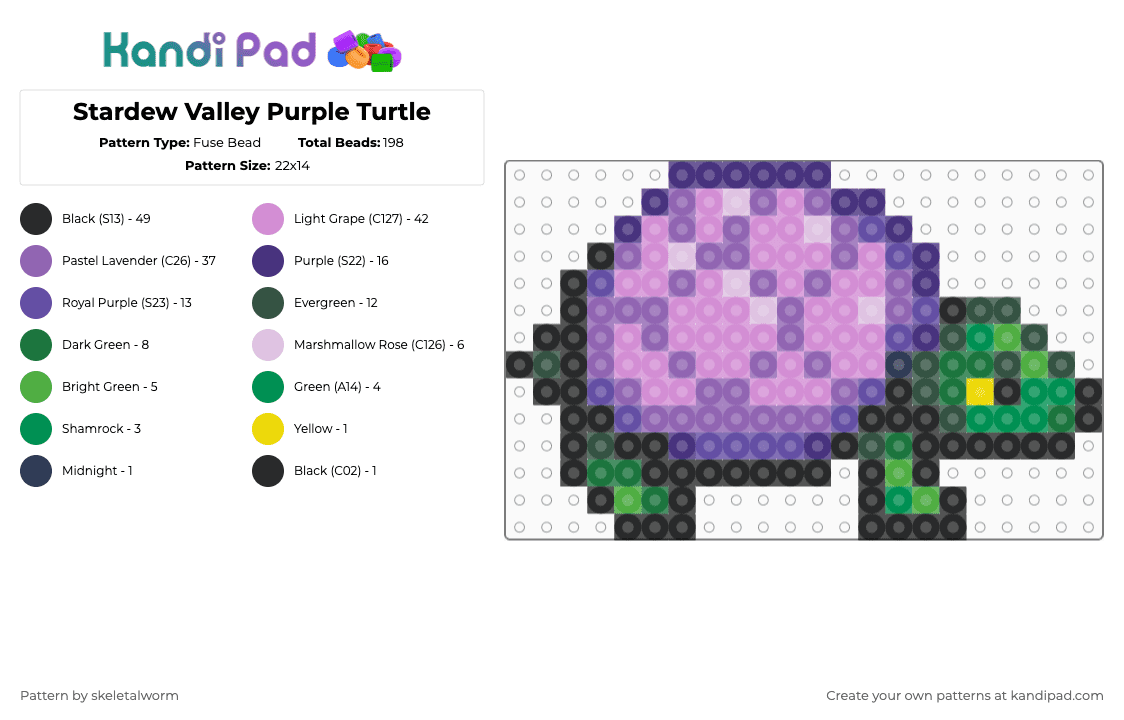 Stardew Valley Purple Turtle - Fuse Bead Pattern by skeletalworm on Kandi Pad - purple,pink,stardew valley,turtle,shell,videogame,pixel,purpleturtle