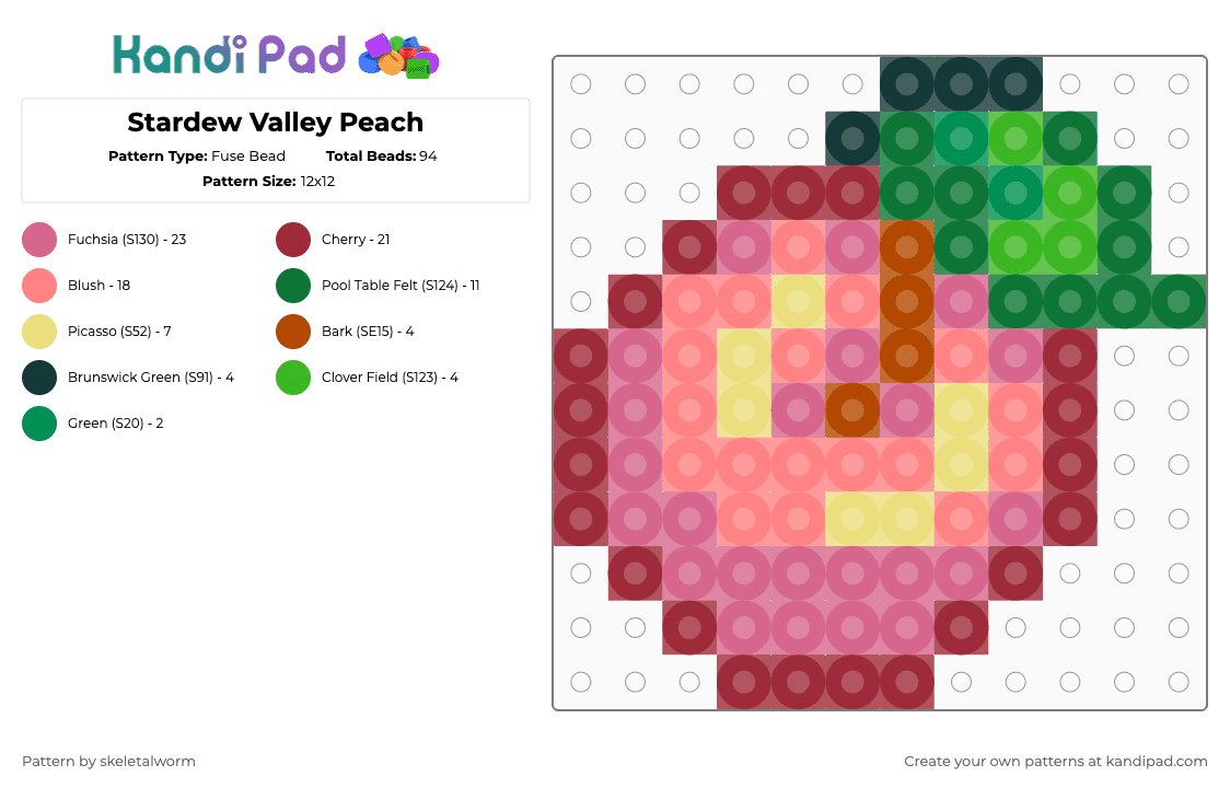 Stardew Valley Peach - Fuse Bead Pattern by skeletalworm on Kandi Pad - red,pink,peach,peach tree,stardew,stardew valley,farm,farming,sdv