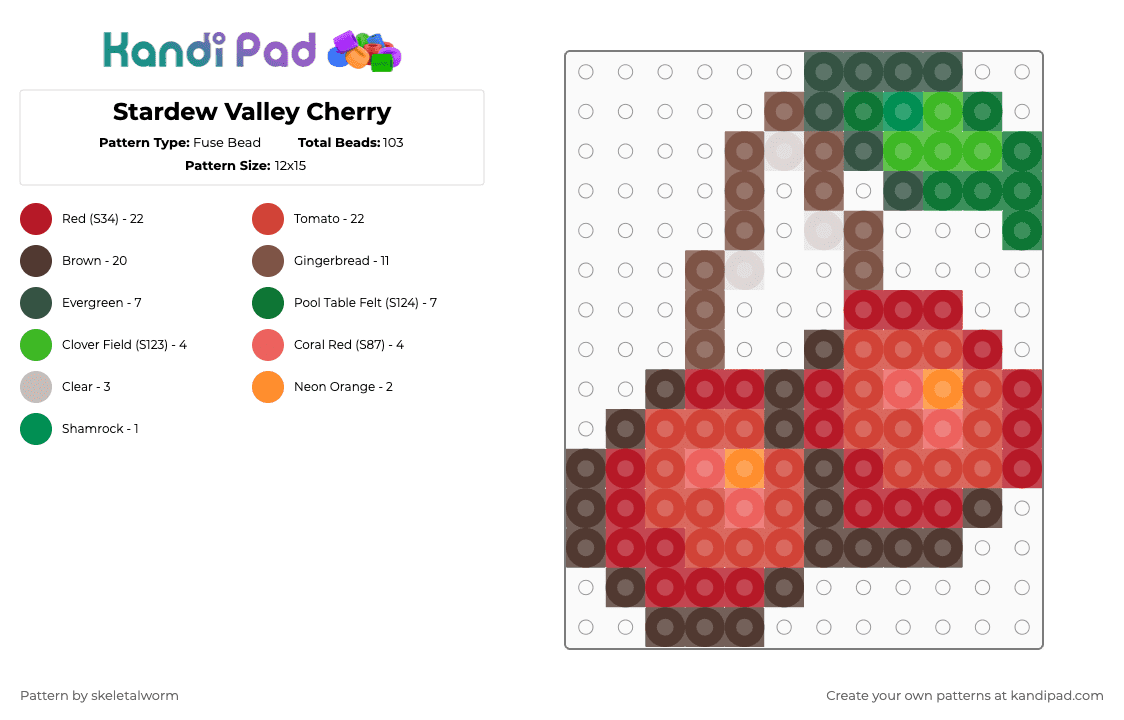 Stardew Valley Cherry - Fuse Bead Pattern by skeletalworm on Kandi Pad - brown, cherry, cherry tree, crops, farming, red, stardew, stardew valley