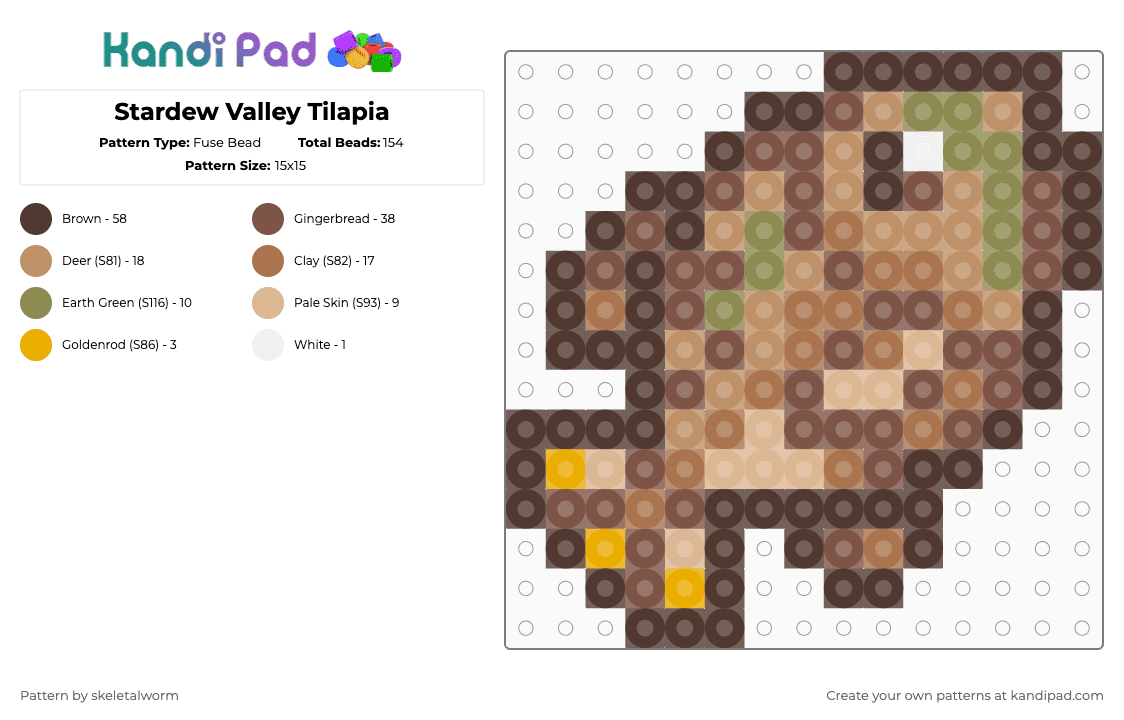 Stardew Valley Tilapia - Fuse Bead Pattern by skeletalworm on Kandi Pad - brown, fish, fishing, stardew, stardew valley, tan, tilapia