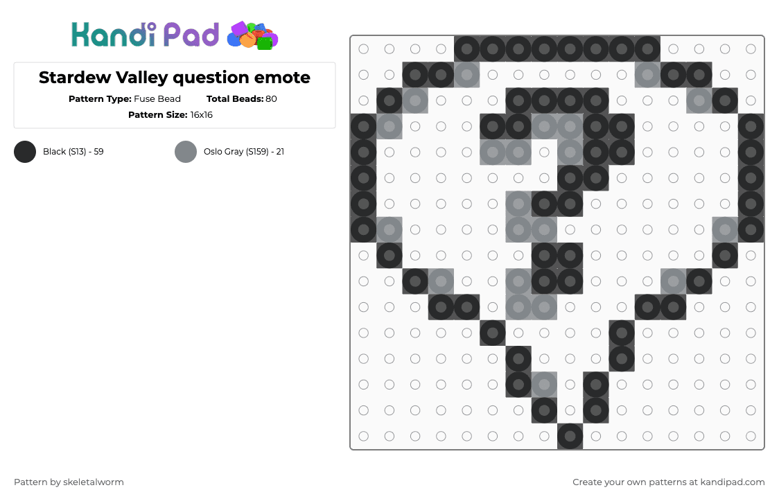 Stardew Valley question emote - Fuse Bead Pattern by skeletalworm on Kandi Pad - black,gray,stardew valley,stardew,question,question mark,emote,emote bubble
