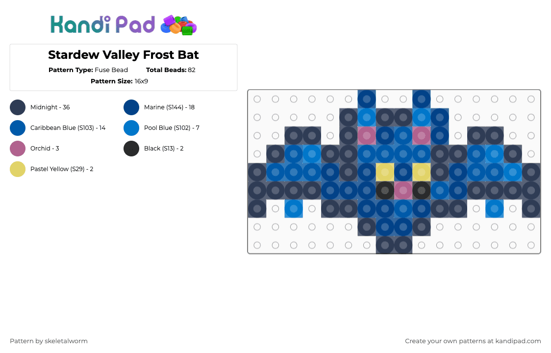 Stardew Valley Frost Bat - Fuse Bead Pattern by skeletalworm on Kandi Pad - purple,blue,bat,frost,stardew,sdv,stardew valley,monster