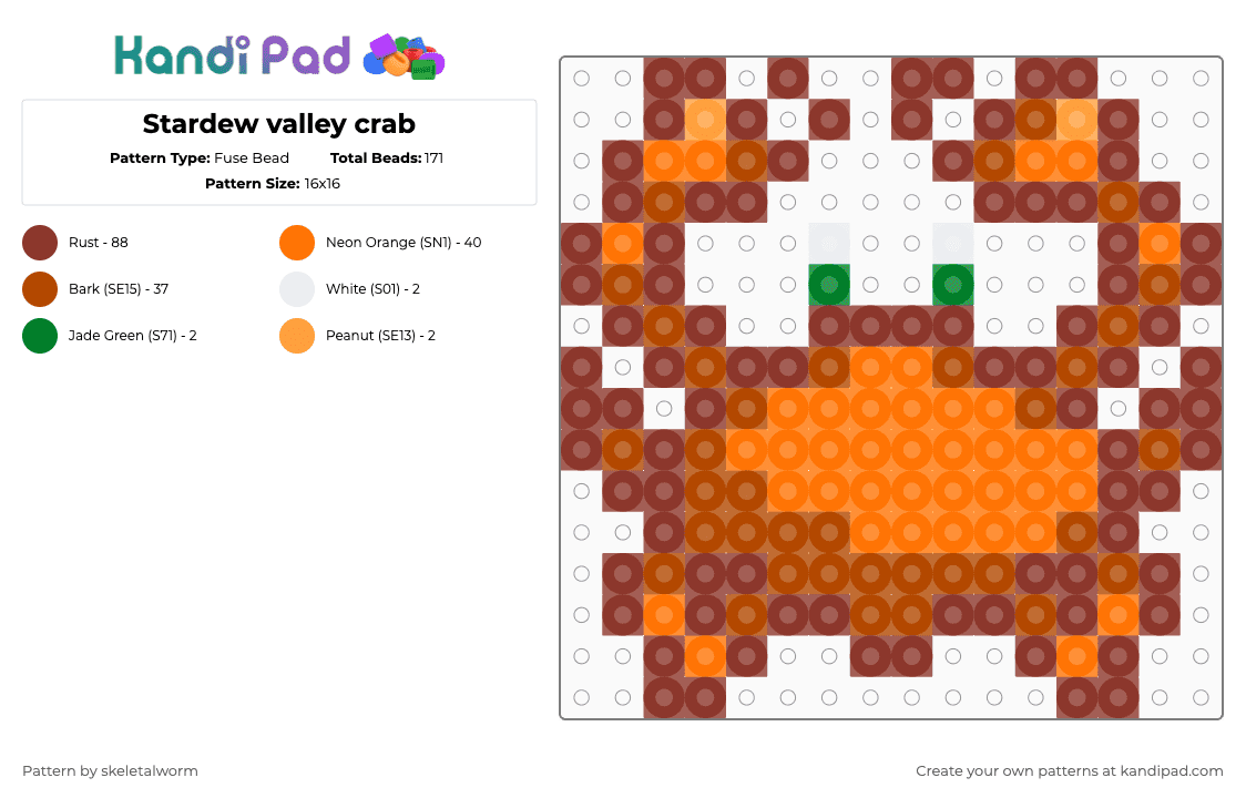 Stardew valley crab - Fuse Bead Pattern by skeletalworm on Kandi Pad - red,crab,stardew,stardew valley,crabs,crab fishing