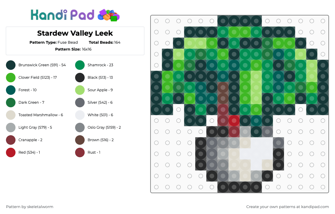 Stardew Valley Leek - Fuse Bead Pattern by skeletalworm on Kandi Pad - gray,green,leek,stardew,sdv,stardew valley,farming,forage